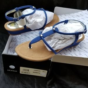 Alfani Sandals, very cute with low wedge heel. Castanblue. New and in the box.